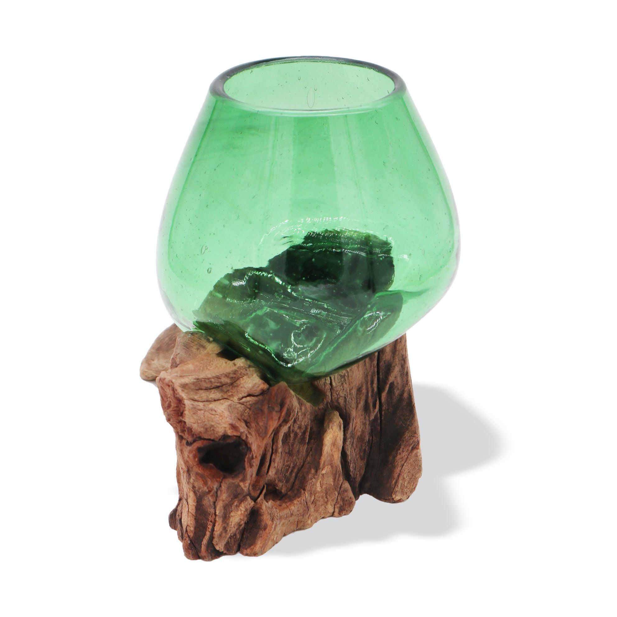 Handmade Recycled Beer Bottle Glass Bowl on Wood – Eco-Friendly Home Décor UK