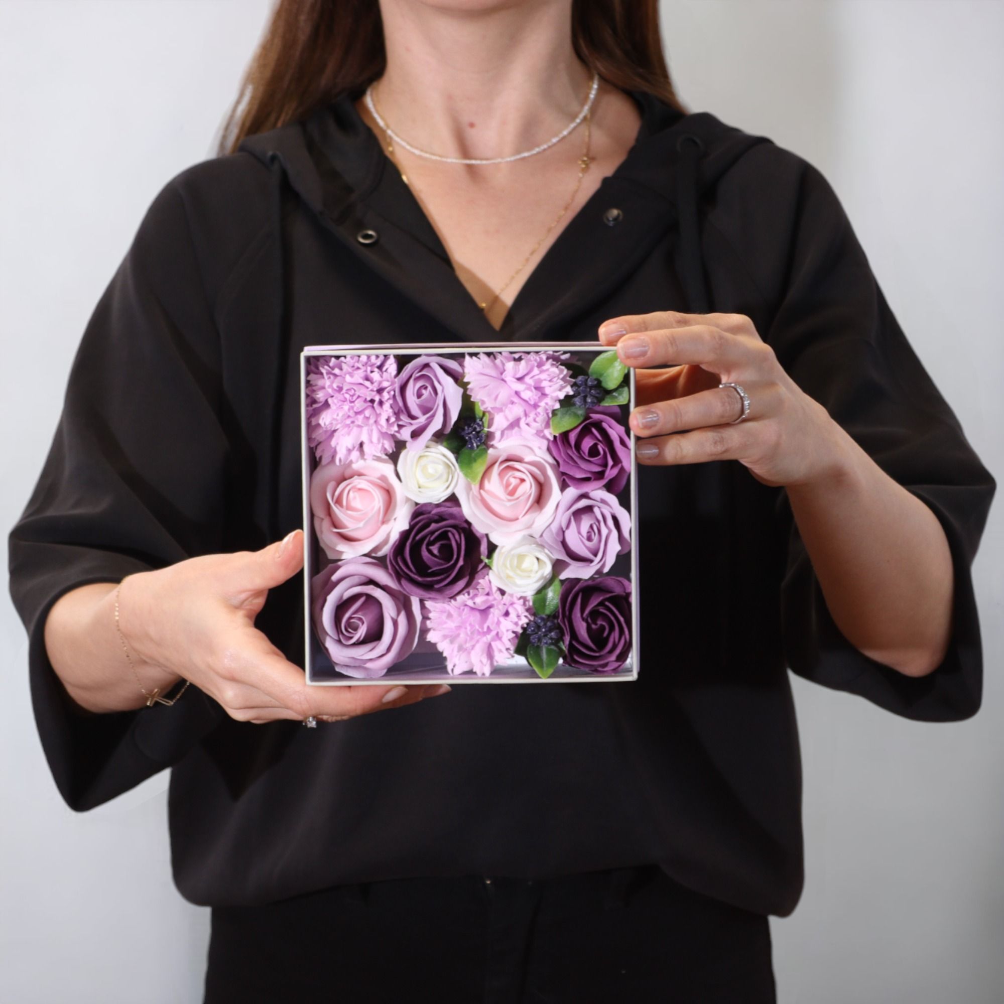 Soap Flower Gift Box (Square Box) - Lavender Rose & Carnation