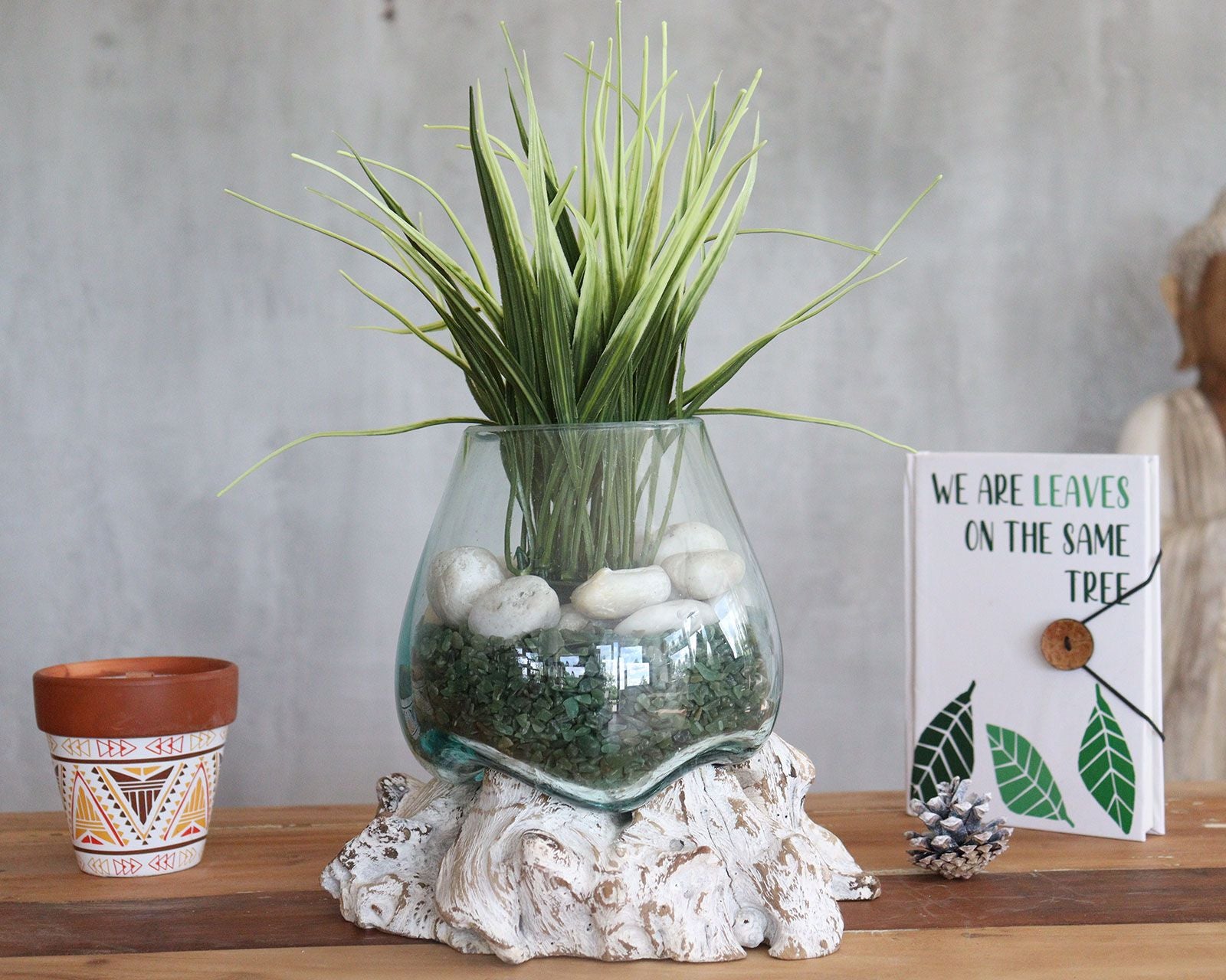Handmade Molten Glass Bowl on Natural Wood – Unique Home Decor UK