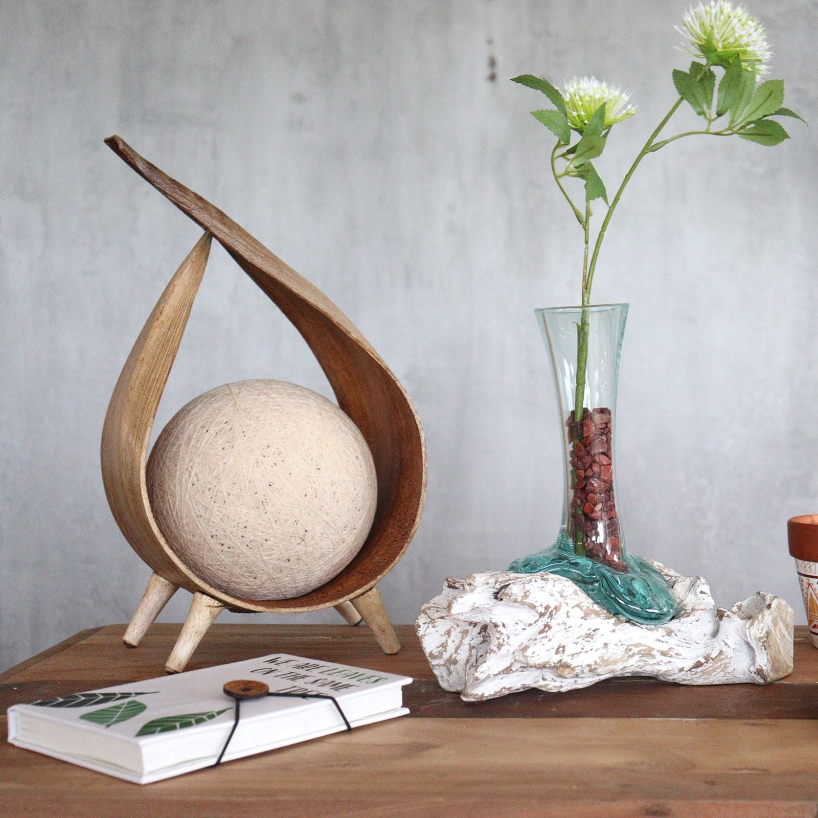 Handmade Molten Glass Vase on Natural Wood – Unique Home Decor UK