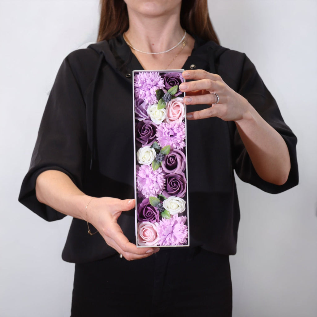 Soap Flower Gift Box (Long Box) -  Lavender Rose & Carnation