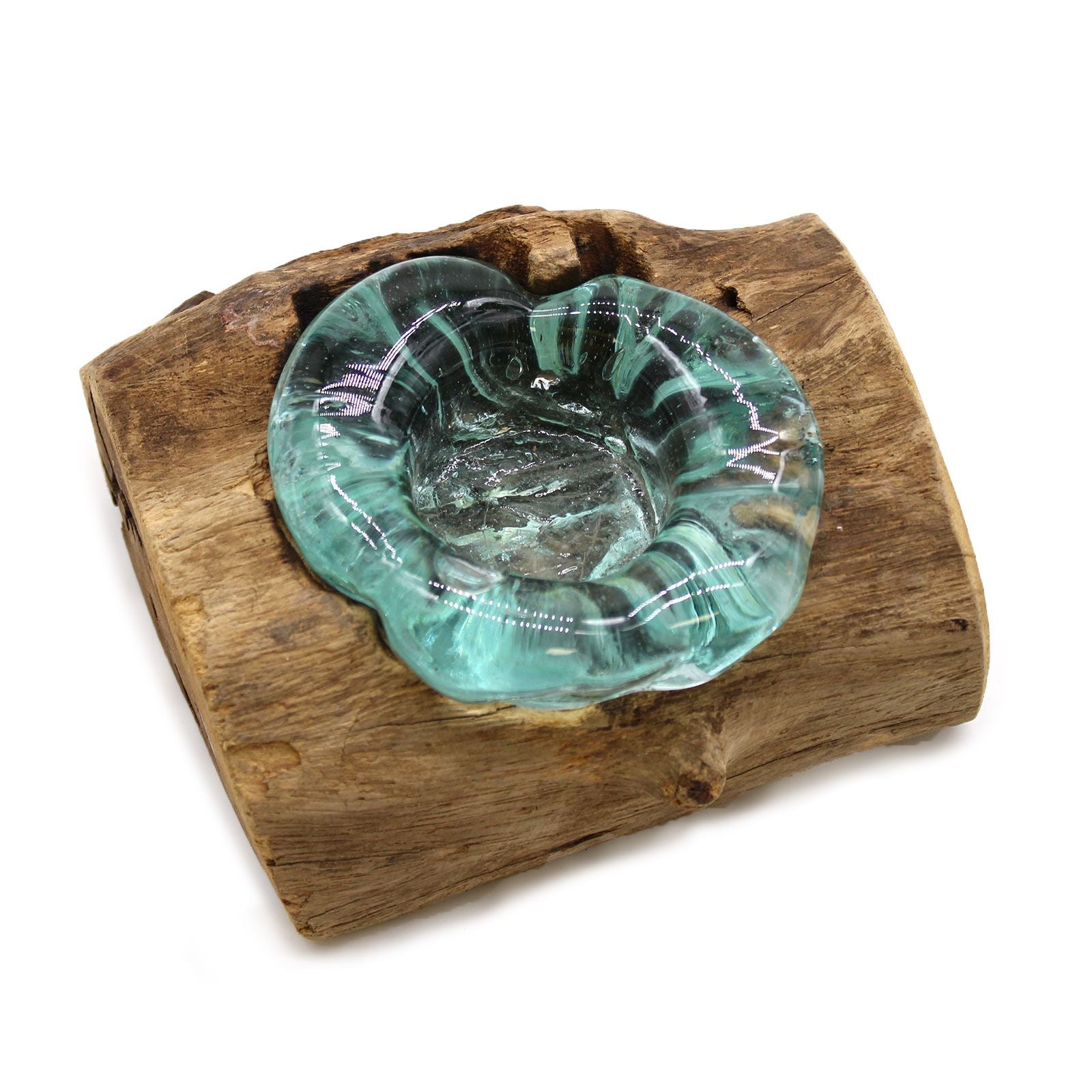 Handmade Molten Glass Glass Art Piece on Natural Wood – Unique Home Decor UK