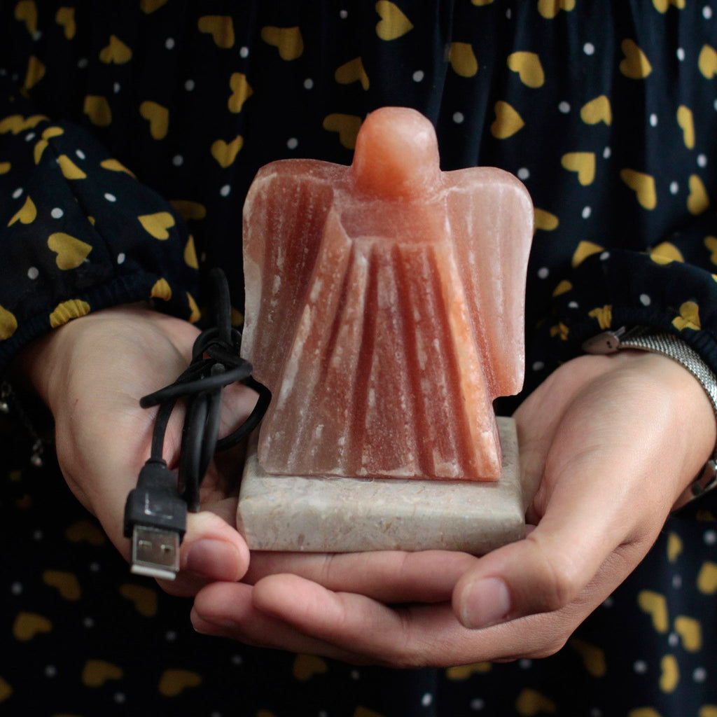 USB Angel Shaped Himalayan Salt Lamp (Multi) – USB connector which  is 150 cm long