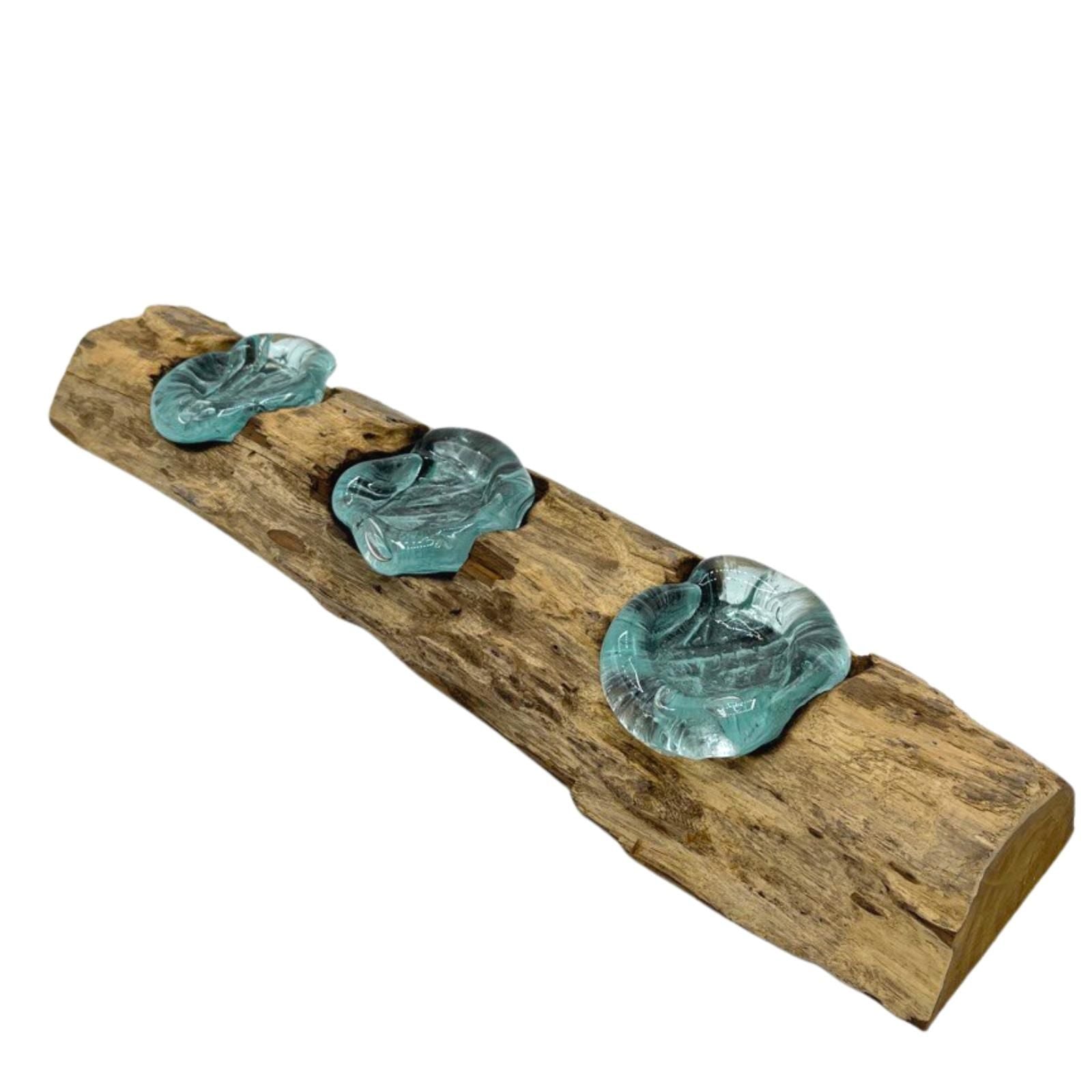 Handmade Molten Glass Candle Holder on Natural Wood – Unique Home Decor UK