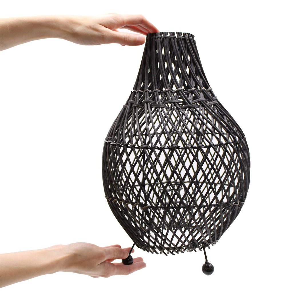 Black Rattan Table Lamp – Woven Boho Desk Light (H: 39cm, L: 24cm)