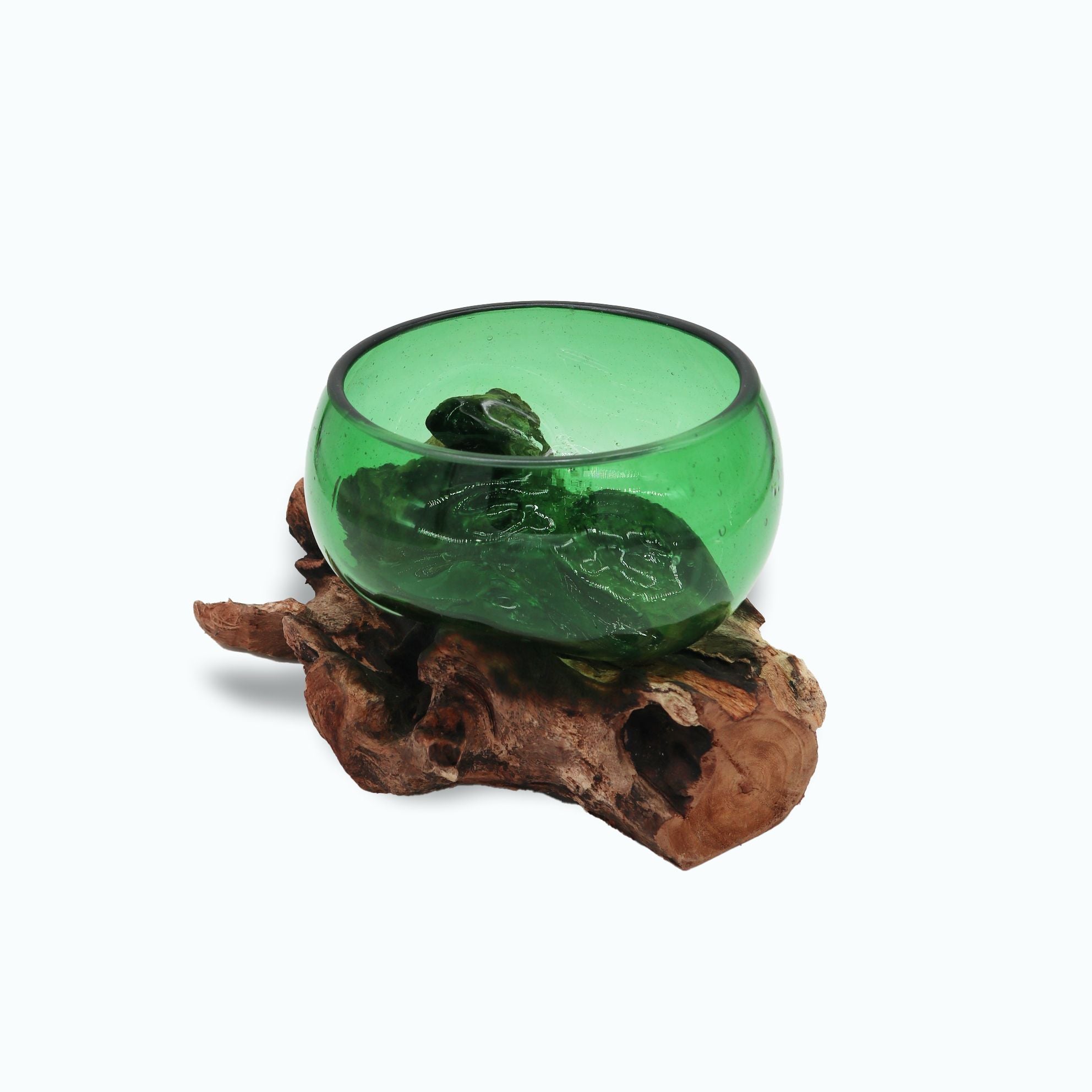 Handmade Recycled Beer Bottle Glass Bowl on Wood – Eco-Friendly Home Décor UK
