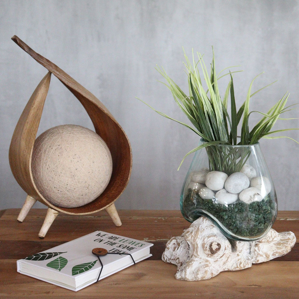 Handmade Molten Glass Bowl on Natural Wood – Unique Home Decor UK