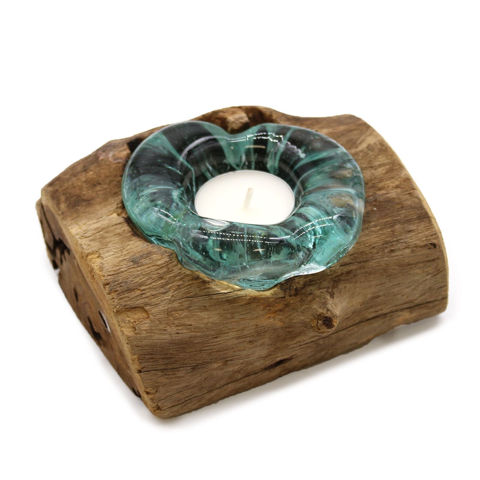 Handmade Molten Glass Glass Art Piece on Natural Wood – Unique Home Decor UK