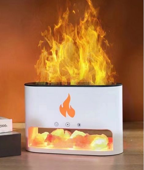 White Blaze Aroma Diffuser – Himalayan Salt Chamber & Flame Effect USB-C (19x23cm) (Salt included)