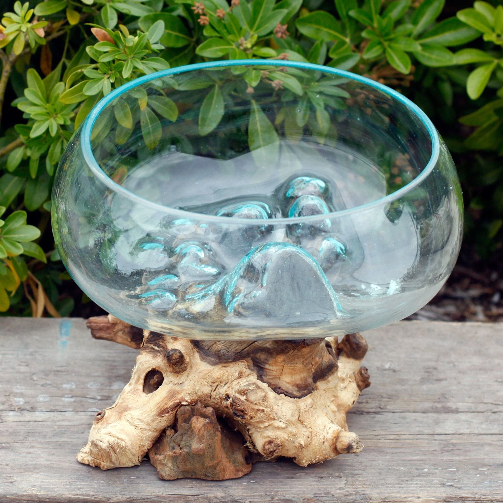 Handmade Molten Glass Bowl on Natural Wood – Unique Home Decor UK