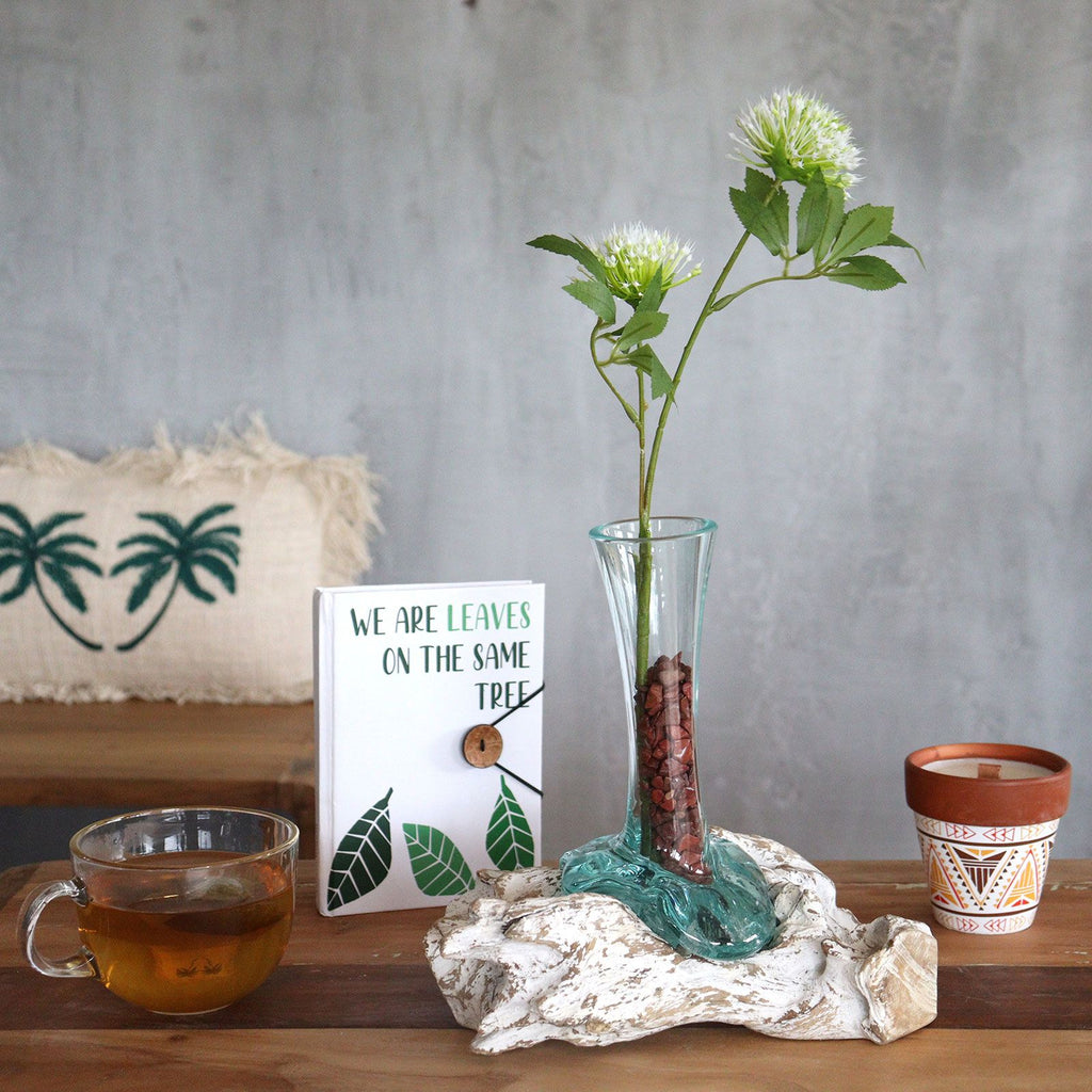 Handmade Molten Glass Vase on Natural Wood – Unique Home Decor UK