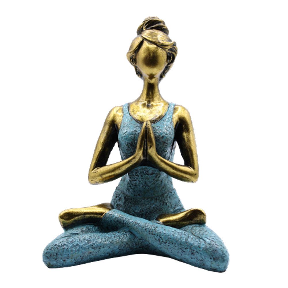 Yoga Lady Figurine 24cm – Bronze & Turqoise Yoga Pose – Handmade Decorative Resin Ornament