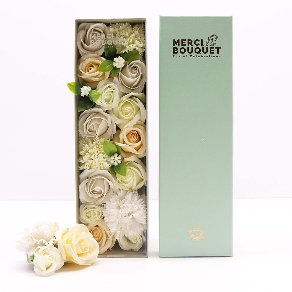 Soap Flower Gift Box (Long Box) - Wedding Blessings - White & Ivory
