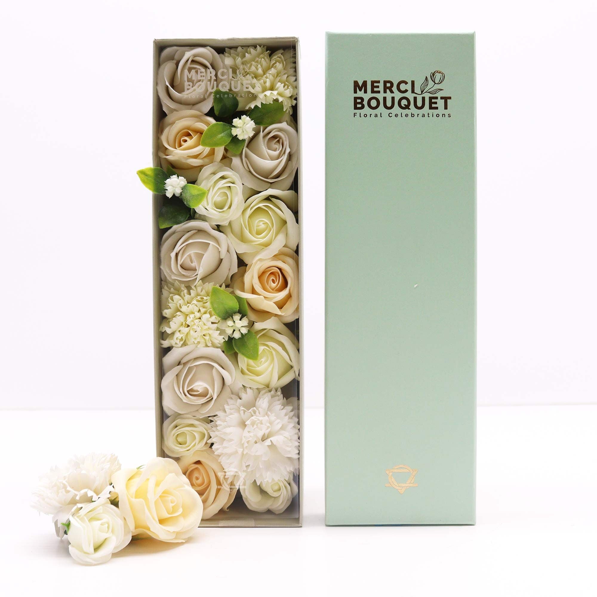 Soap Flower Gift Box (Long Box) - Wedding Blessings - White & Ivory