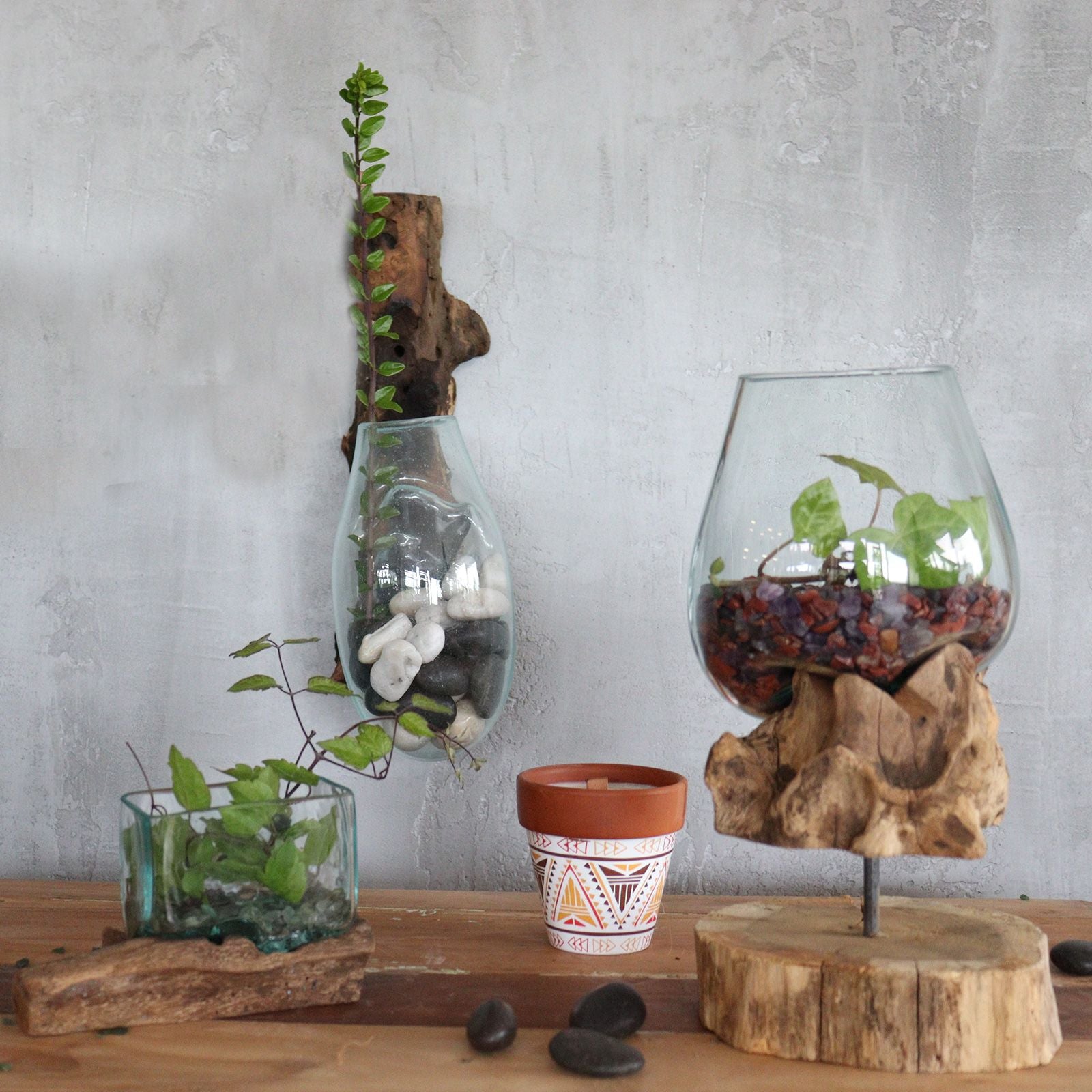 Handmade Molten Glass Bowl on Natural Wood – Unique Home Decor UK