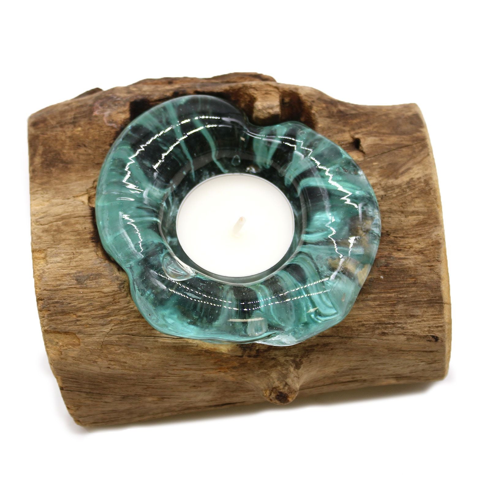 Handmade Molten Glass Glass Art Piece on Natural Wood – Unique Home Decor UK
