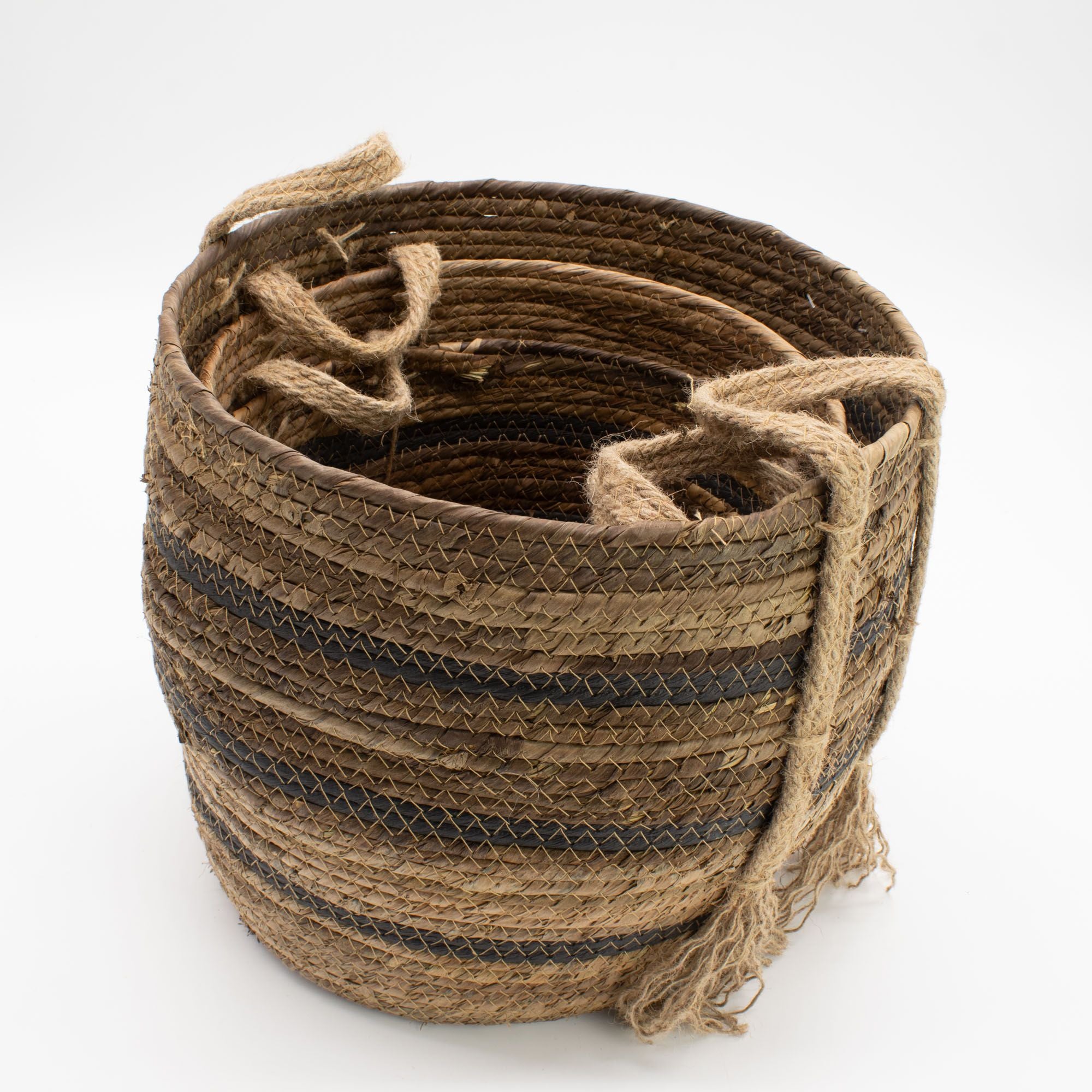 Set of 3 Large Banana Leaf & Seagrass Baskets – Natural Browns – Woven Storage Baskets (24-33cm)