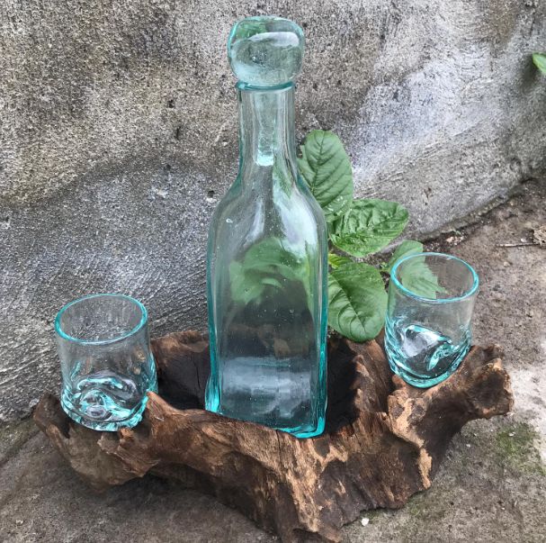Handmade Molten Glass Glass Art Piece on Natural Wood – Unique Home Decor UK
