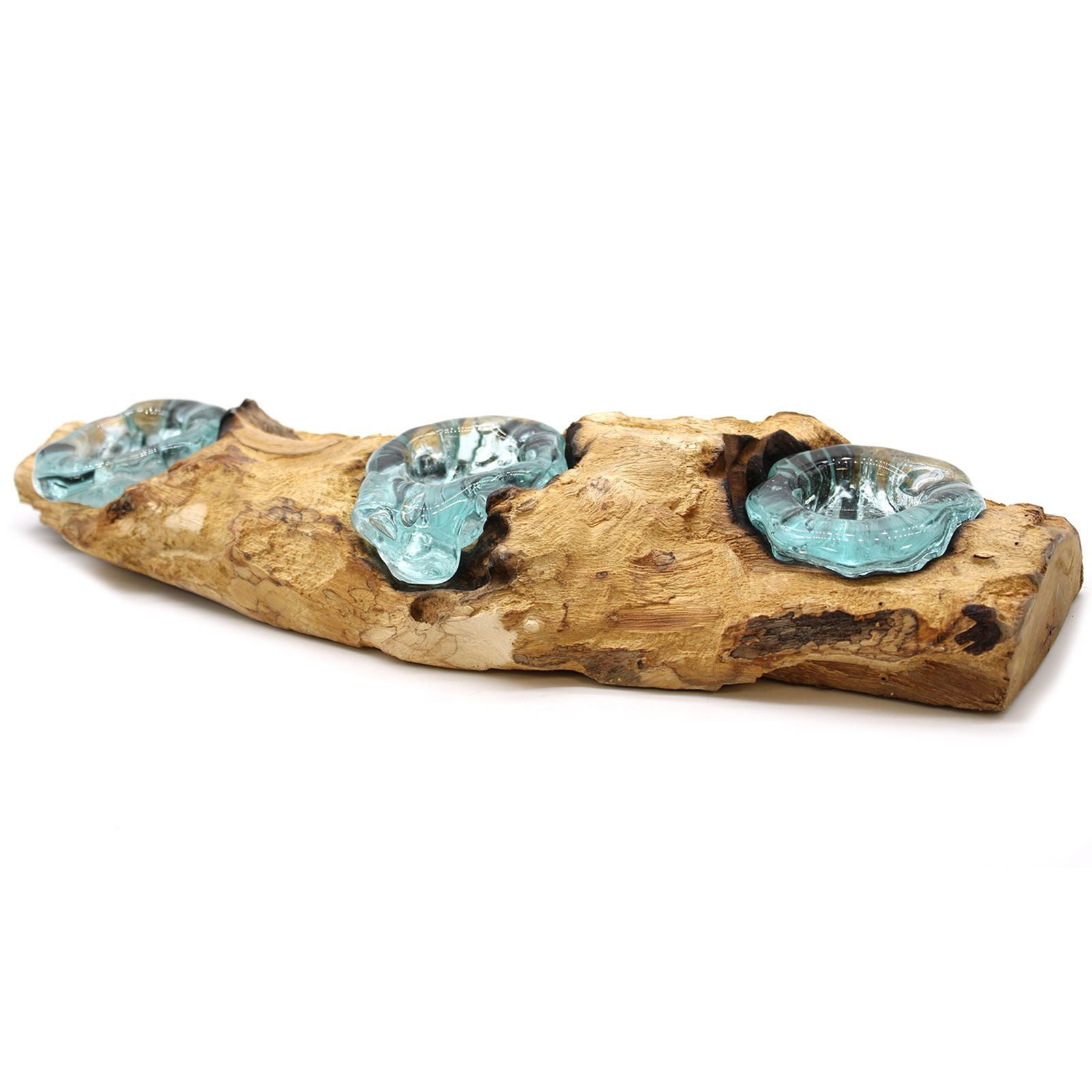 Handmade Molten Glass Candle Holder on Natural Wood – Unique Home Decor UK