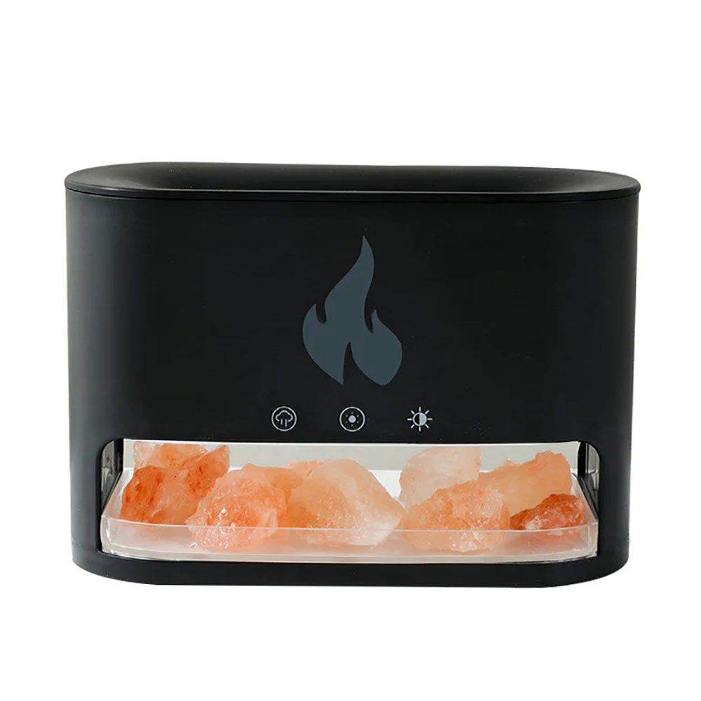 Black Blaze Aroma Diffuser – Himalayan Salt Chamber & Flame Effect USB-C (19x23cm) (Salt included) 19x23 (cm)