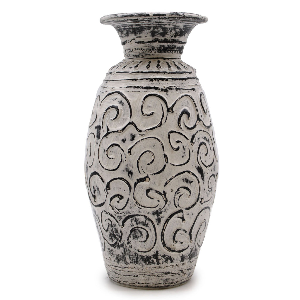 Handmade Lombok Ceramic Swirl Vase – Cream – Indonesian Artisan Pottery UK