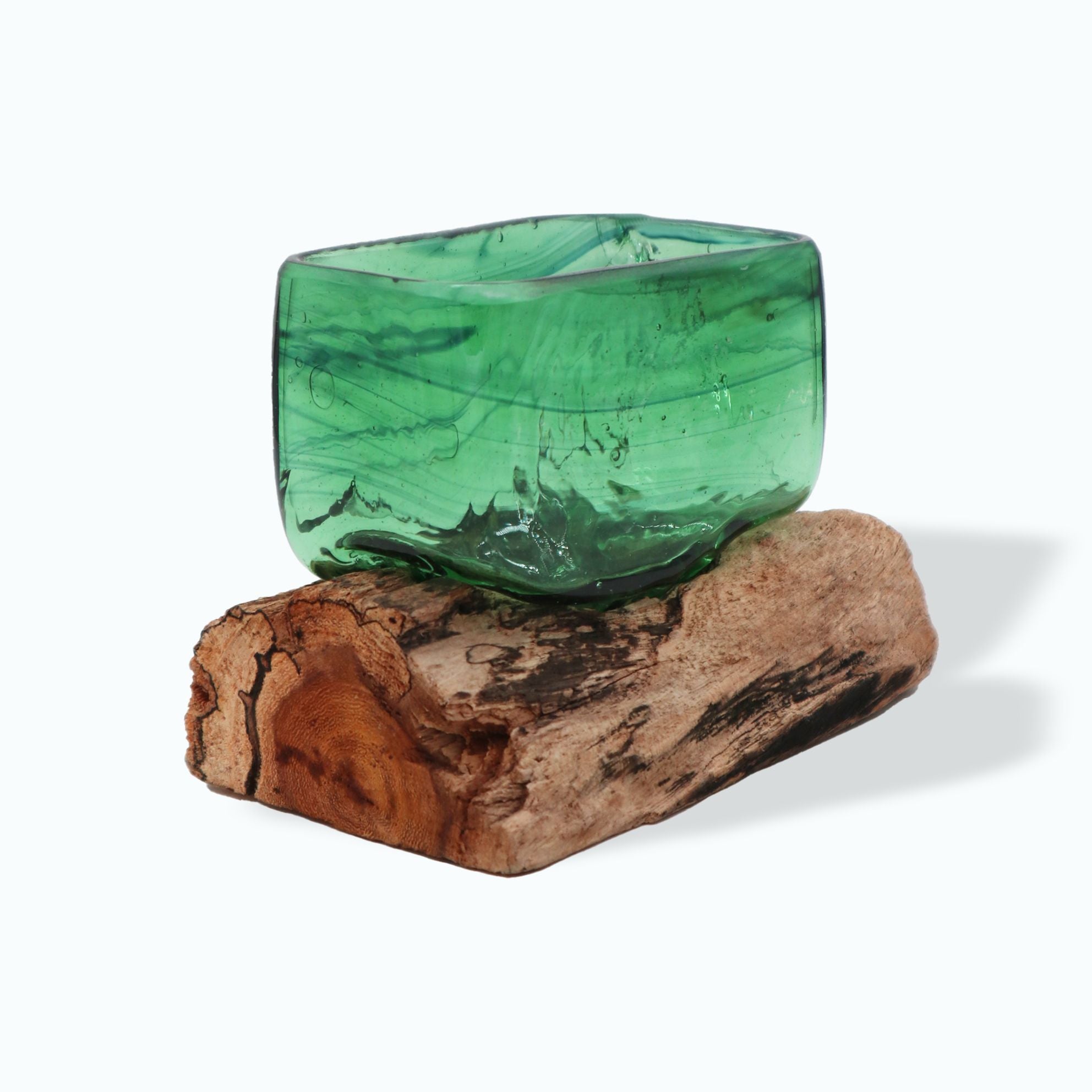 Handmade Recycled Beer Bottle Glass Bowl on Wood – Eco-Friendly Home Décor UK