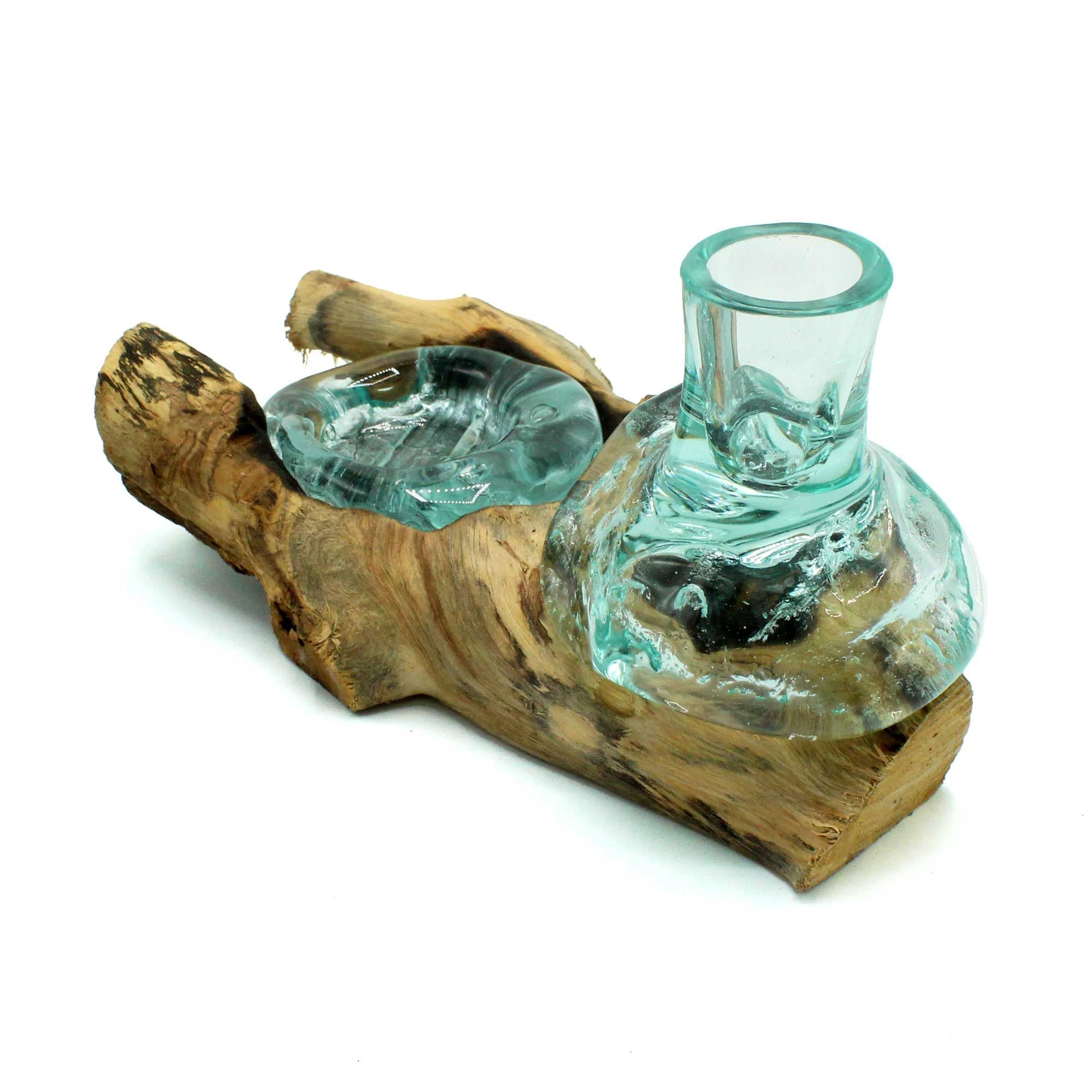 Handmade Molten Glass Vase on Natural Wood – Unique Home Decor UK
