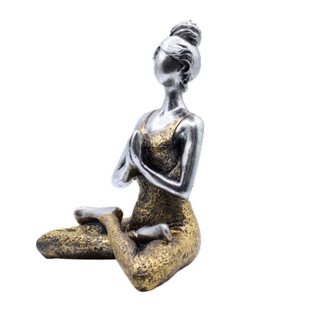 Yoga Lady Figurine 24cm – Silver & Gold Yoga Pose – Handmade Decorative Resin Ornament