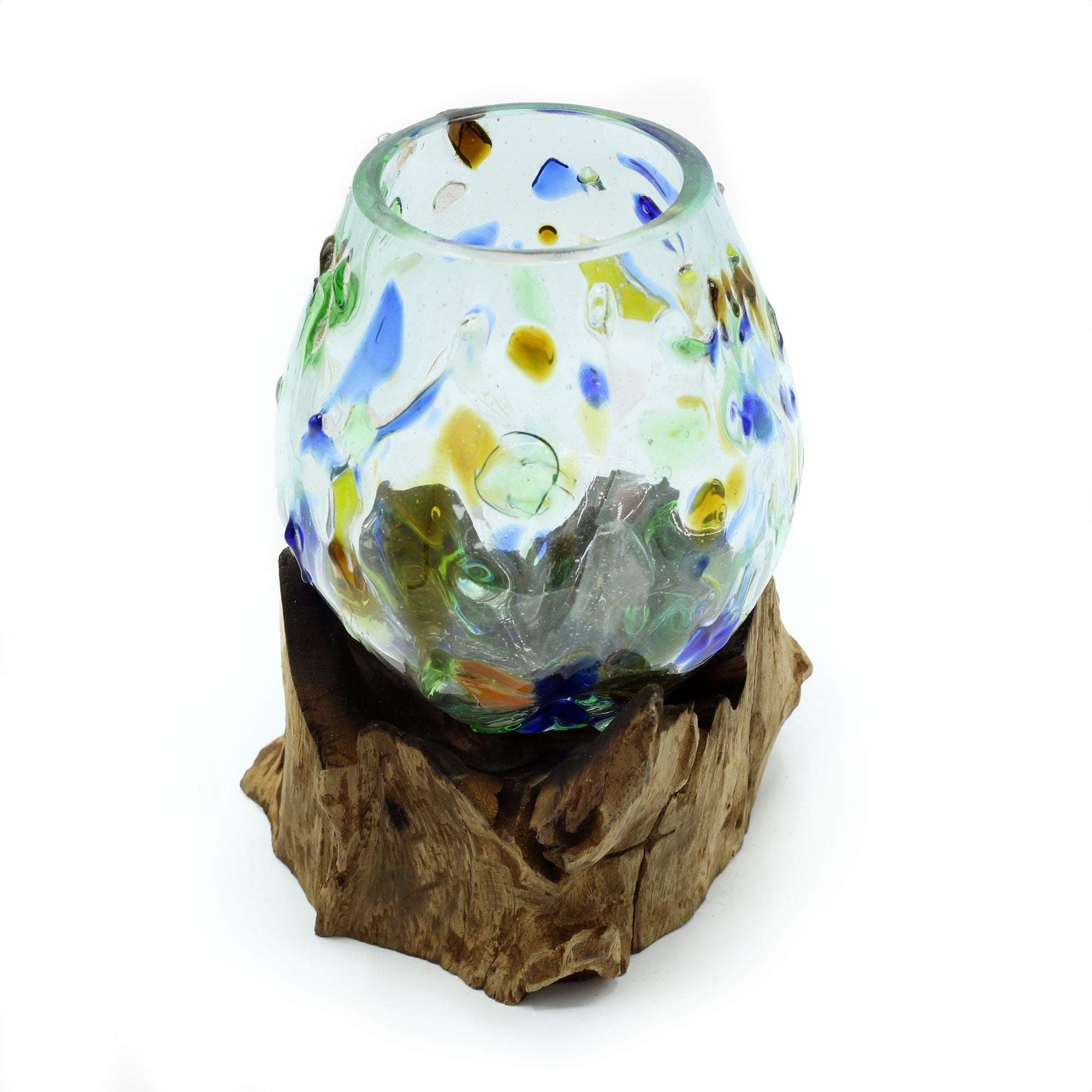 Handmade Molten Glass Bowl on Natural Wood – Unique Home Decor UK