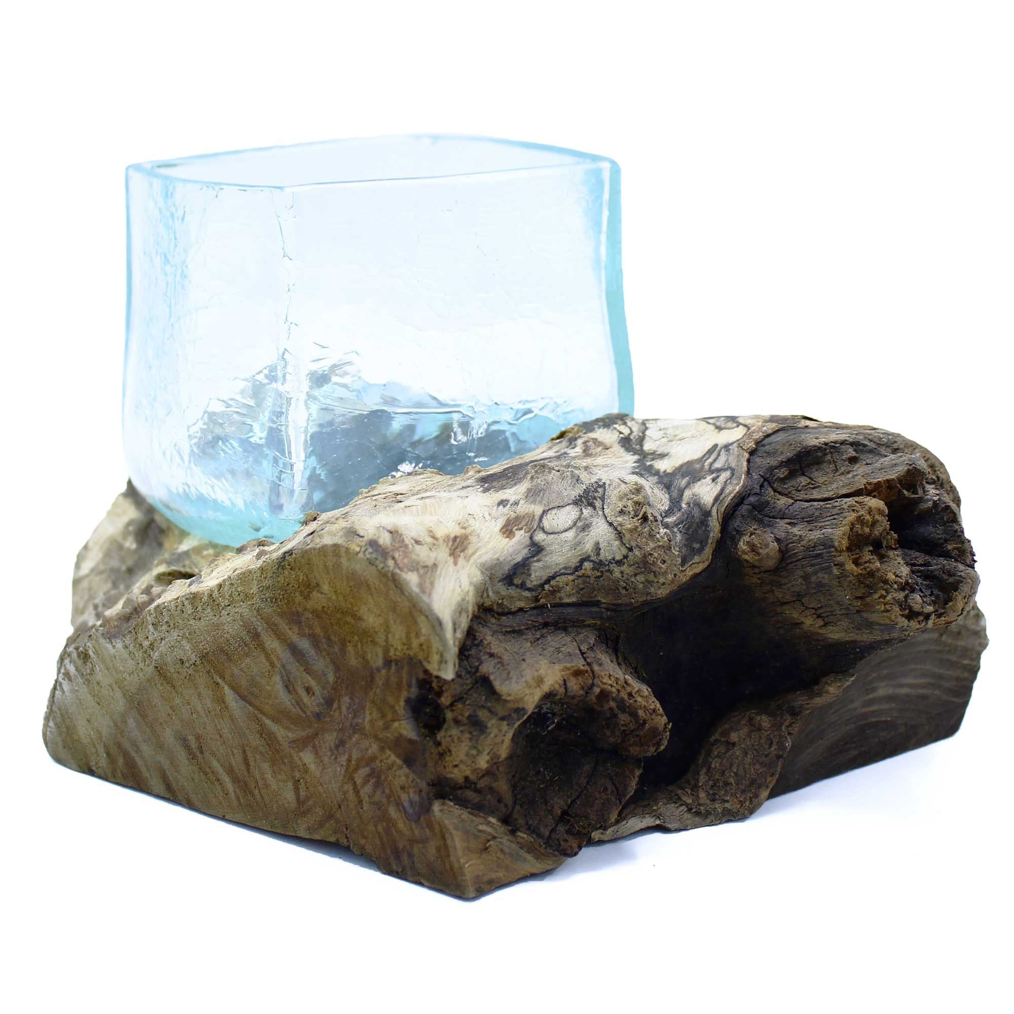Handmade Molten Glass Tank Vase on Natural Wood – Unique Home Decor UK
