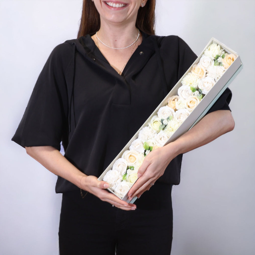 Soap Flower Gift Box (Extra Long Box) - Wedding Blessings - White & Ivory