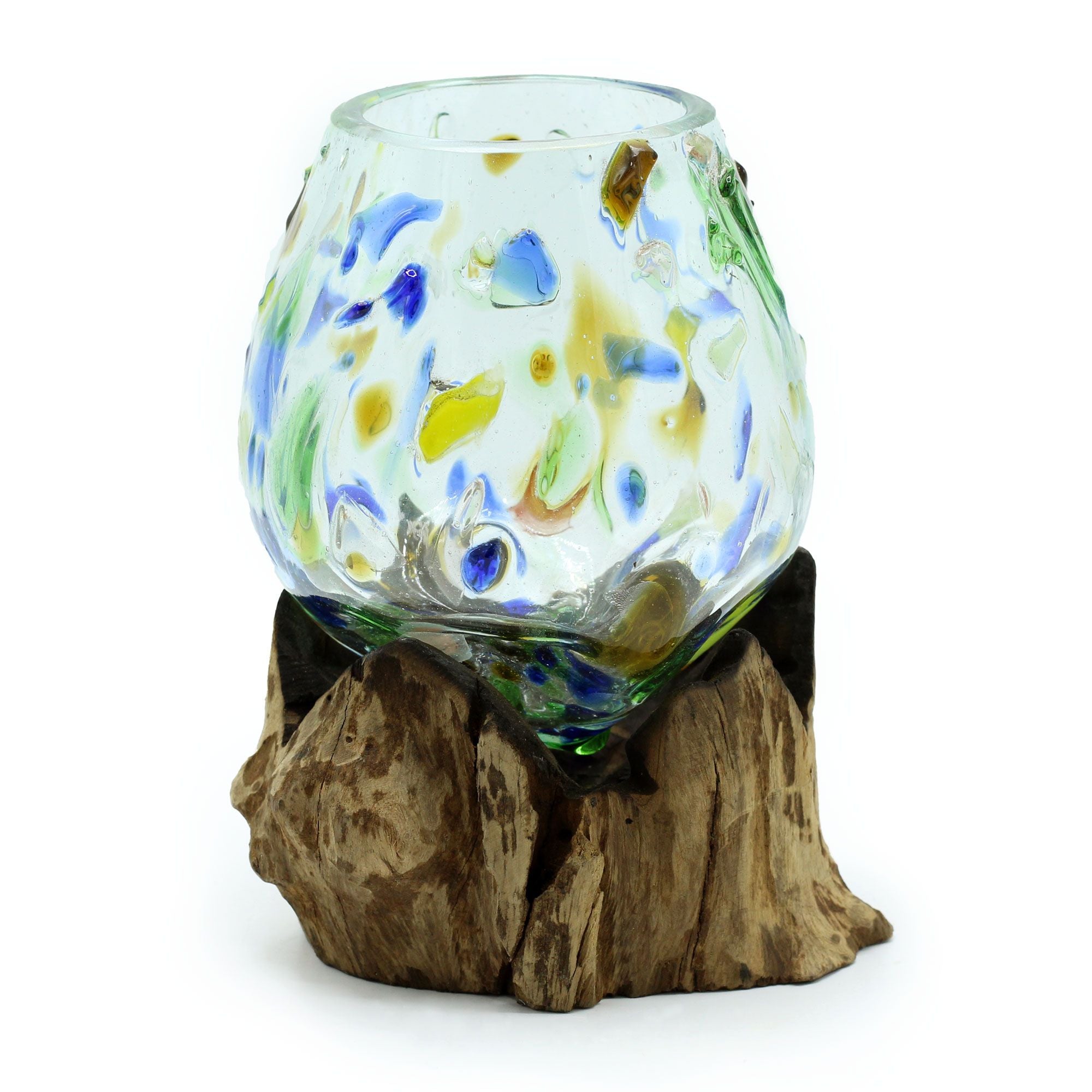Handmade Molten Glass Bowl on Natural Wood – Unique Home Decor UK
