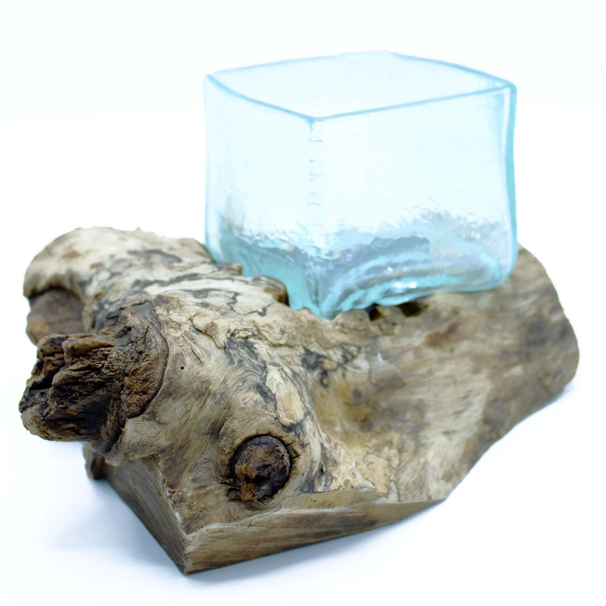 Handmade Molten Glass Tank Vase on Natural Wood – Unique Home Decor UK