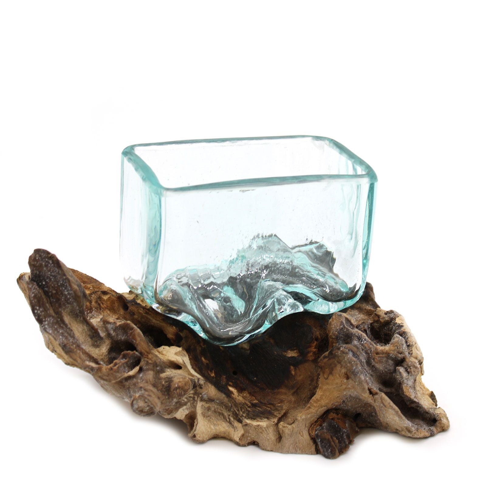 Handmade Molten Glass Tank Vase on Natural Wood – Unique Home Decor UK