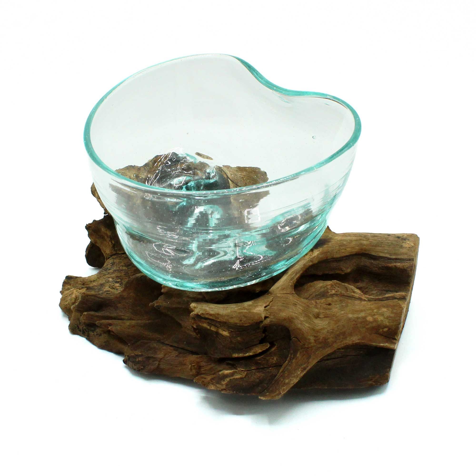 Handmade Molten Glass Bowl on Natural Wood – Unique Home Decor UK