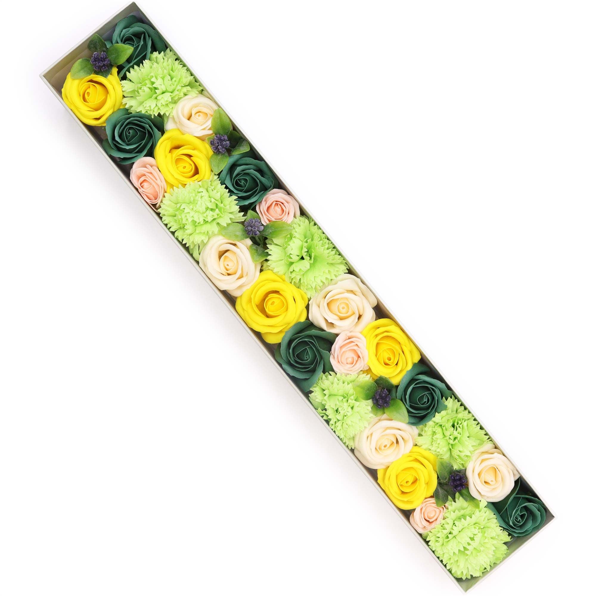 Soap Flower Gift Box (Extra Long Box) - Spring Celibrations - Yellow & Greens