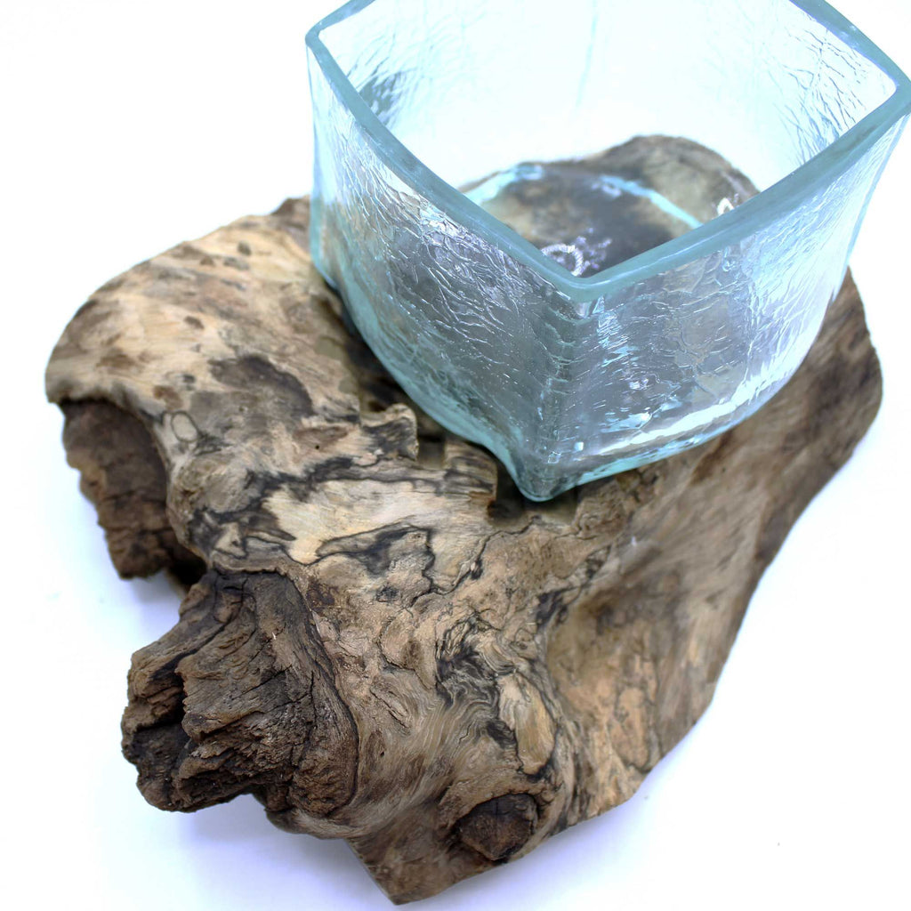 Handmade Molten Glass Tank Vase on Natural Wood – Unique Home Decor UK
