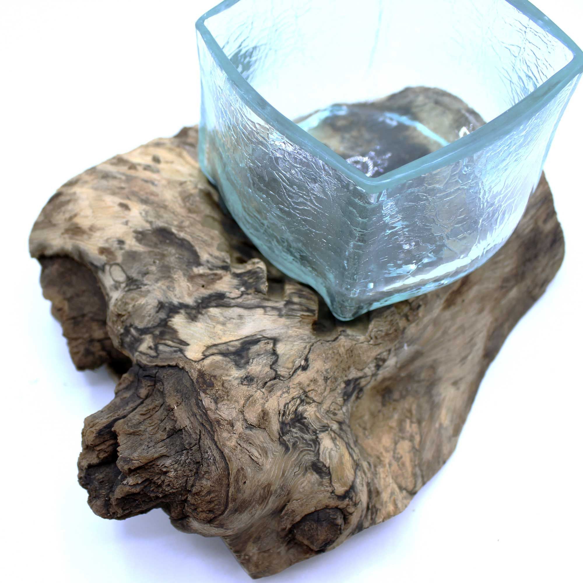 Handmade Molten Glass Tank Vase on Natural Wood – Unique Home Decor UK