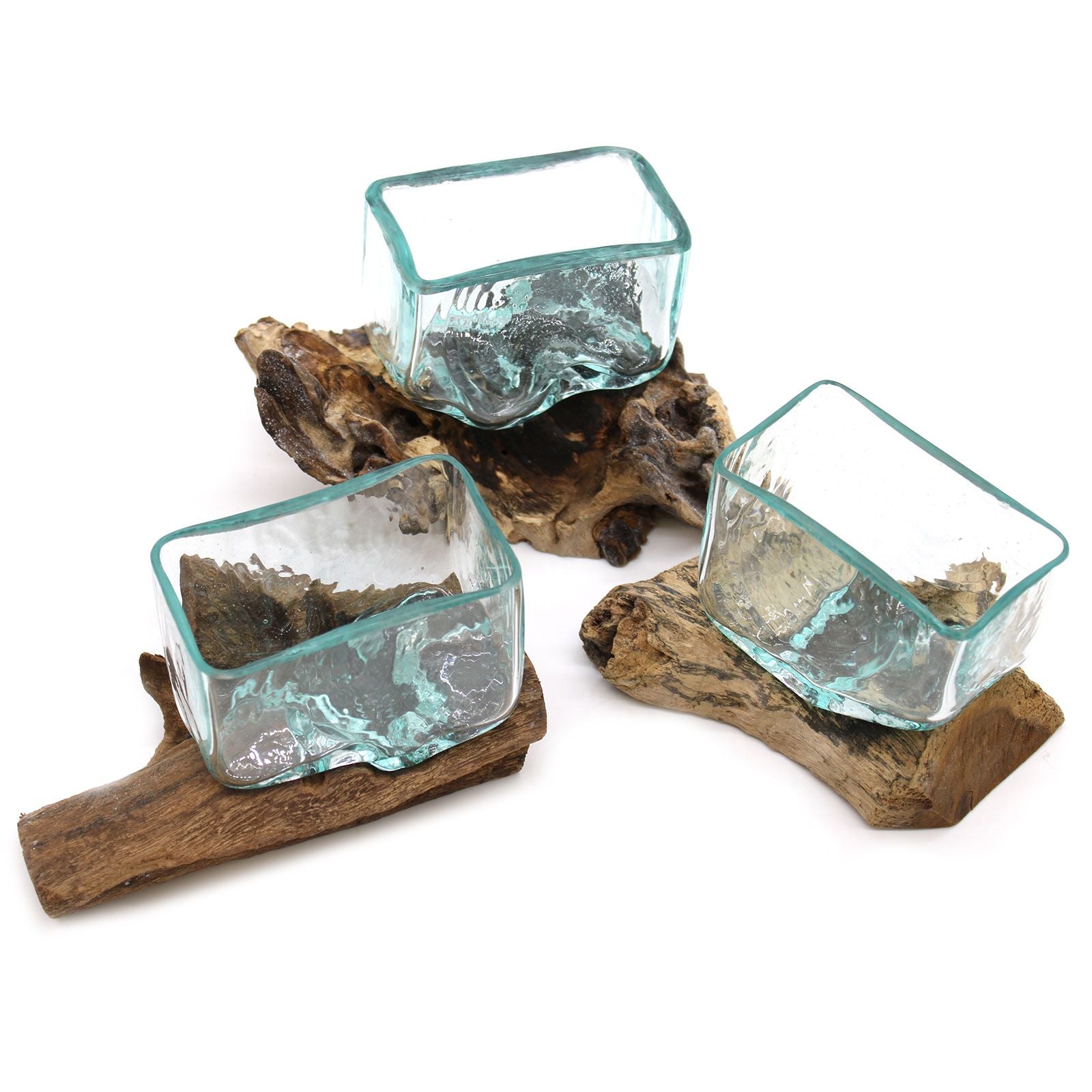 Handmade Molten Glass Tank Vase on Natural Wood – Unique Home Decor UK