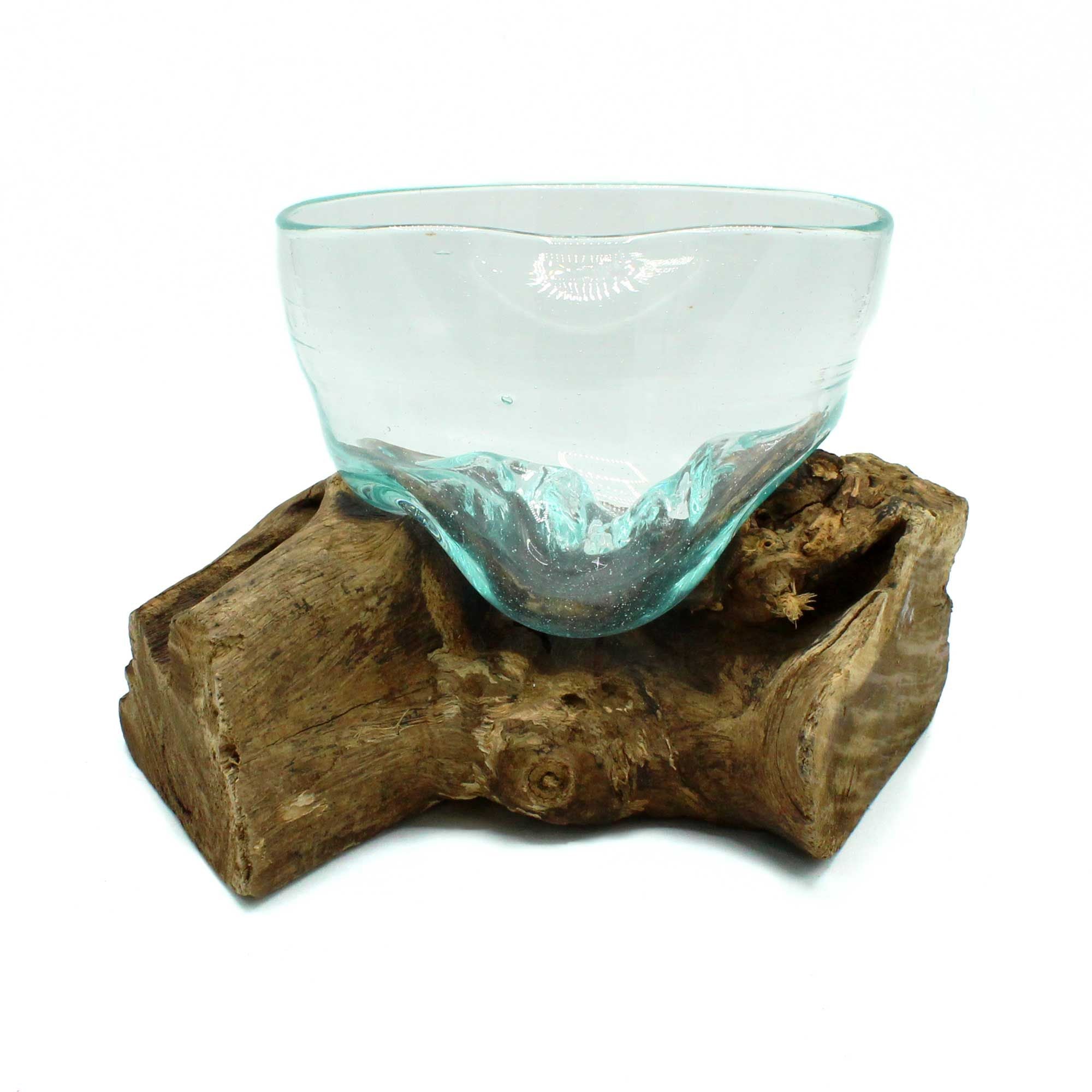 Handmade Molten Glass Bowl on Natural Wood – Unique Home Decor UK