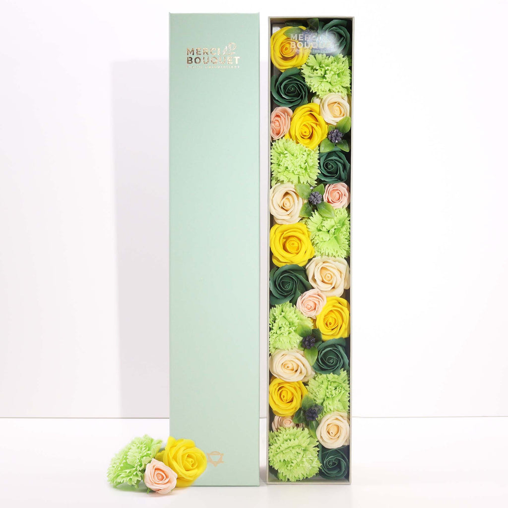 Soap Flower Gift Box (Extra Long Box) - Spring Celibrations - Yellow & Greens