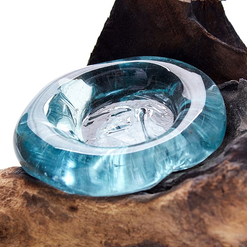 Handmade Molten Glass Candle Holder on Natural Wood – Unique Home Decor UK