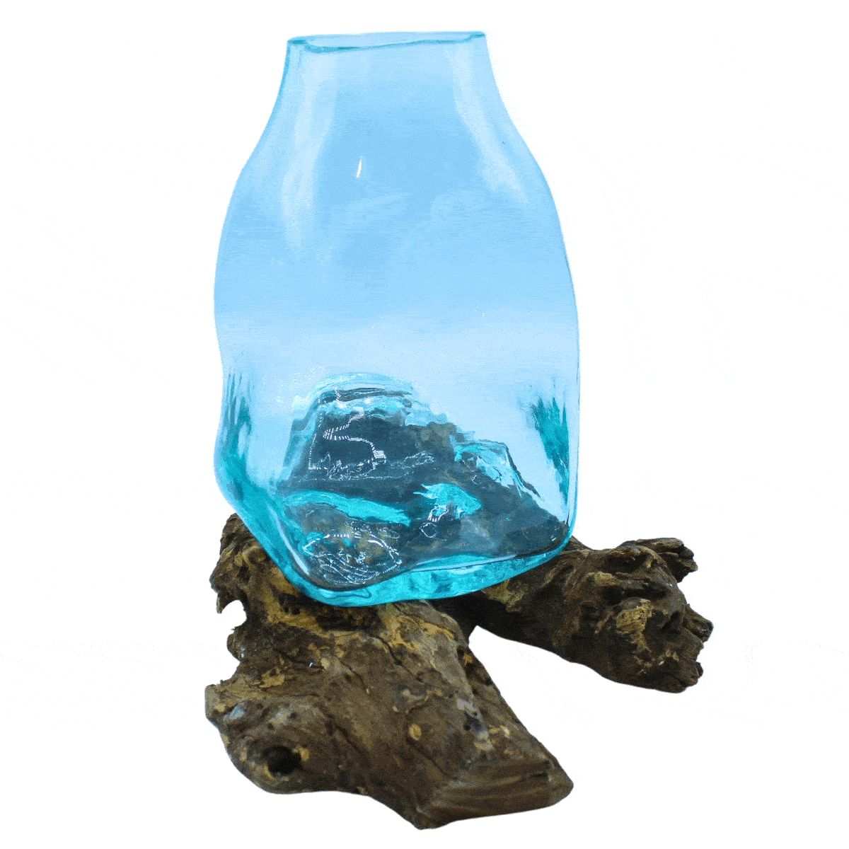 Handmade Molten Glass Terrarium Jar on Natural Wood – Unique Home Decor UK