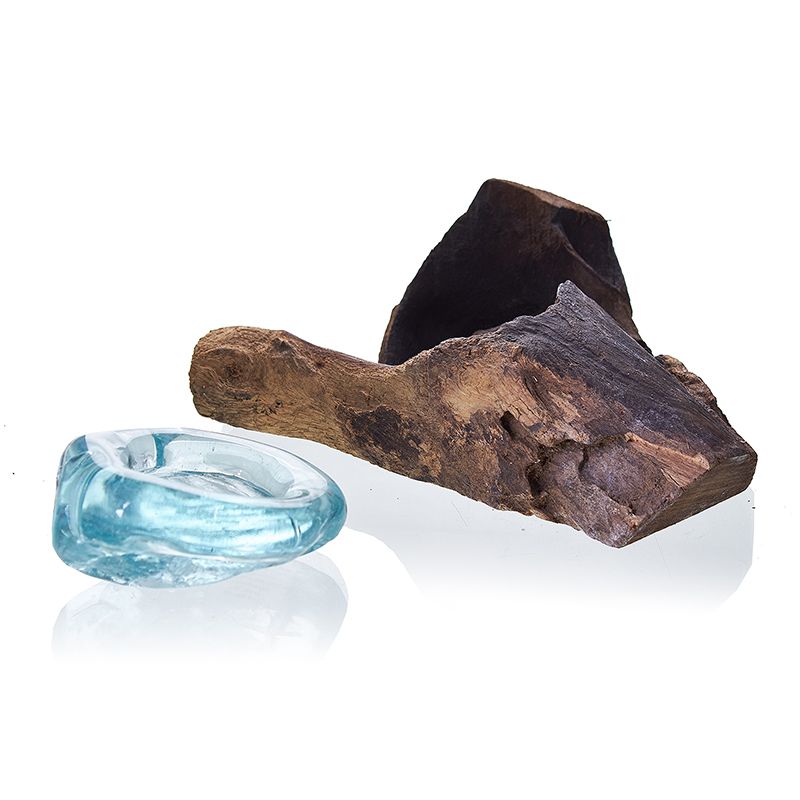 Handmade Molten Glass Candle Holder on Natural Wood – Unique Home Decor UK
