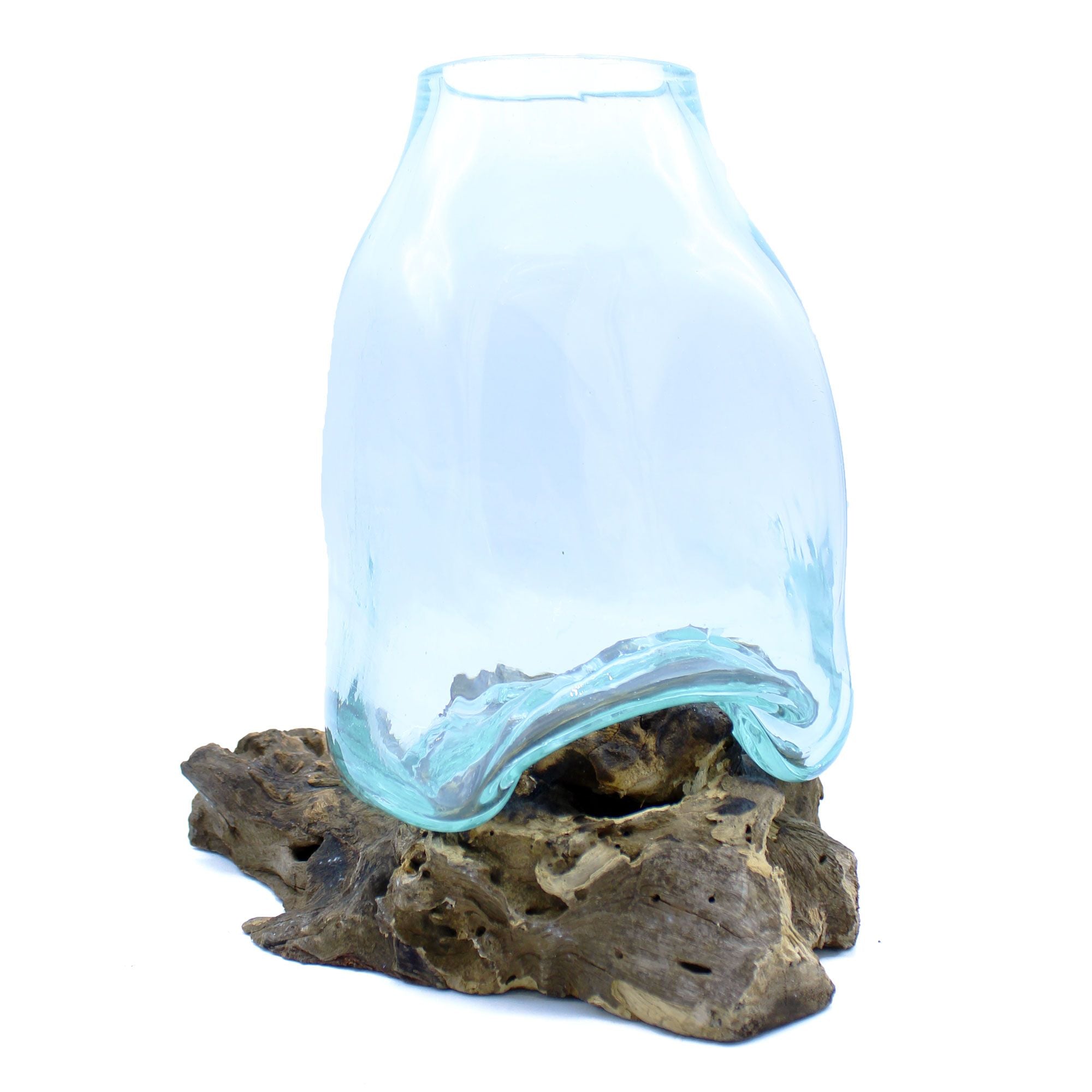 Handmade Molten Glass Terrarium Jar on Natural Wood – Unique Home Decor UK