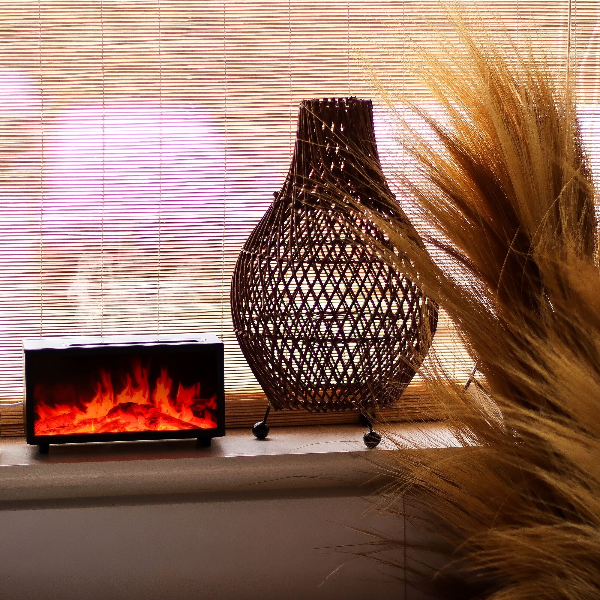 Black Flame Effect Aroma Diffuser with Birdsong – USB Ultrasonic Humidifier (11.5x8x22cm)