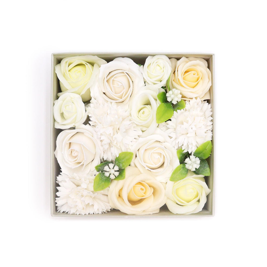 Soap Flower Gift Box (Square Box) - Wedding Blessings - White & Ivory