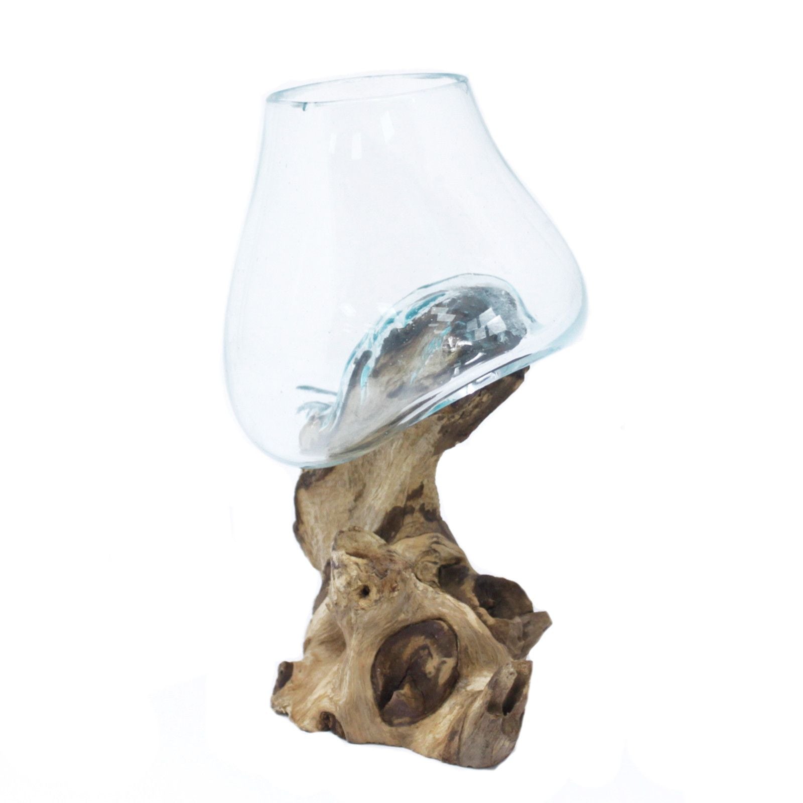 Handmade Molten Glass Bowl on Natural Wood – Unique Home Decor UK