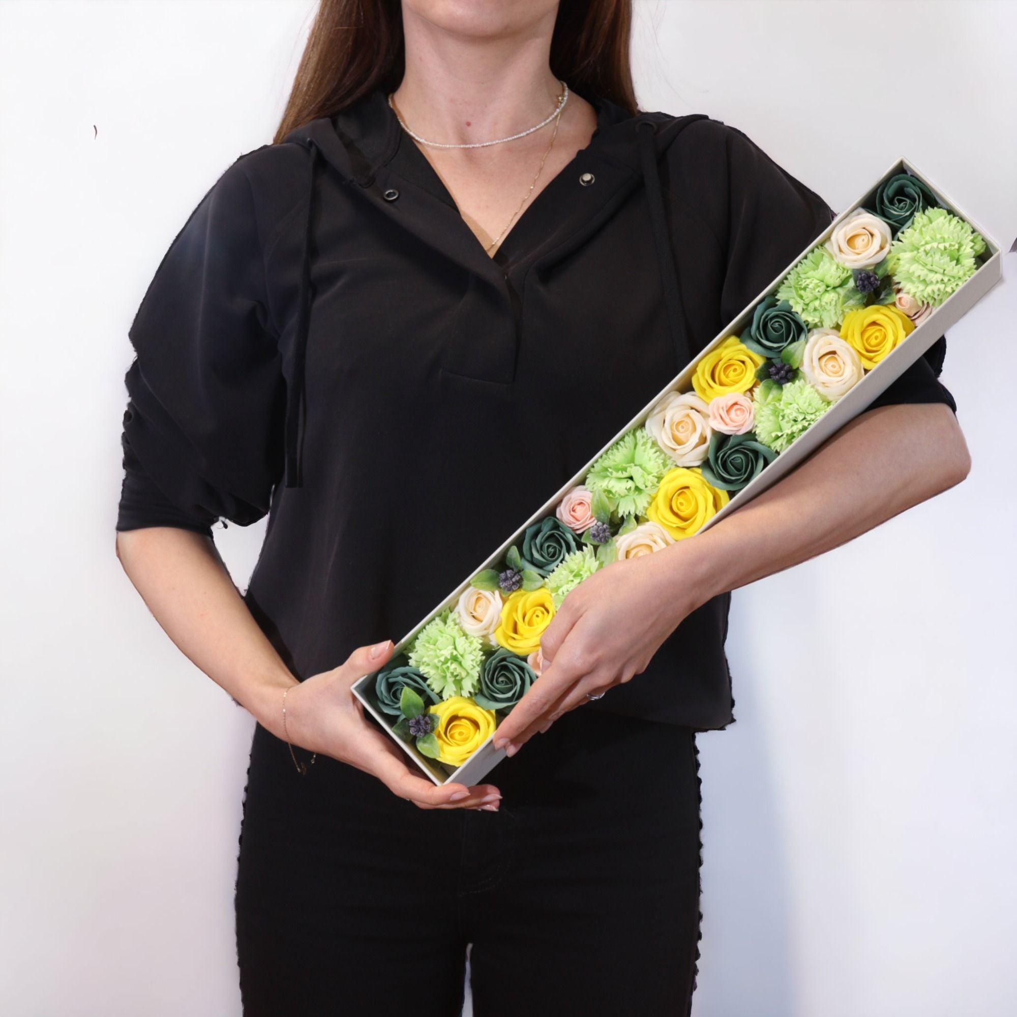 Soap Flower Gift Box (Extra Long Box) - Spring Celibrations - Yellow & Greens