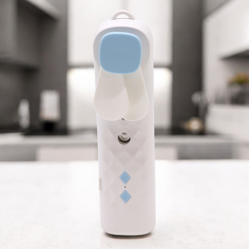 White Nano Mist Face Fan & Spray – USB Rechargeable Portable Mister (14x2.7x3.5cm)